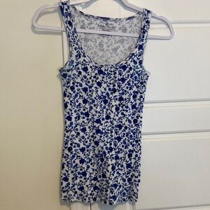 Faded Glory White Tank with Blue Floral Print